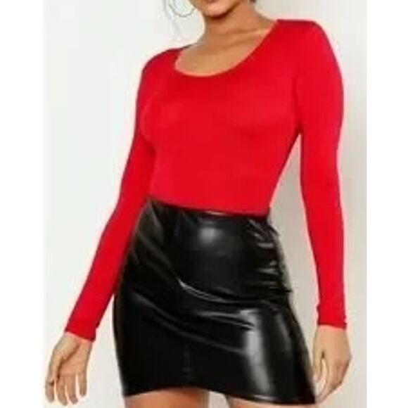 Intimately Free People Long Sleeve Seamless Crewneck Bodysuit Red Medium Large - Picture 1 of 8